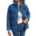 thumbnail image 2 of IUYRTFE Women's Corduroy Quilted Coat with Pockets Button Down Stand Collar Winter Warm Outerwear, 2 of 6