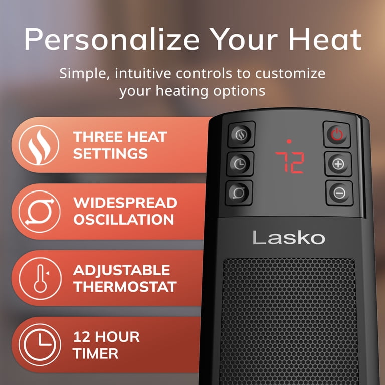 Lasko 22” Oscillating 3-Speed Ceramic Tower Space Heater with Tip