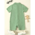 thumbnail image 3 of Suealasg Newborn Baby Boys Girls Cotton Linen Jumpsuit Lapel Short Sleeve Button Up Romper Newborn Summer One Piece Bodysuit, 3 of 8