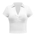 thumbnail image 3 of Camisa de manga corta Nikou blusa con botones cortos y punto acanalado para mujer, 3 of 9