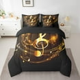 thumbnail image 2 of Golden Musical Notes Bed in a Bag King Size Comforter Set 7 Pieces,Swirl Spiral Circle Bedding Sets Hip Hop Pop Music Sheet Set with Comforter,Modern Rock Bed Set, 2 of 6