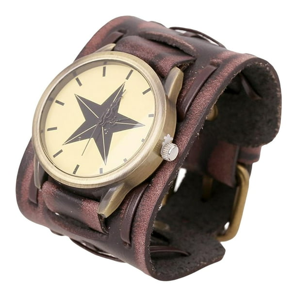 3conlineservice Relojes de moda para hombre, estilo punk, regalo, correa ancha de cuero PU Marrón