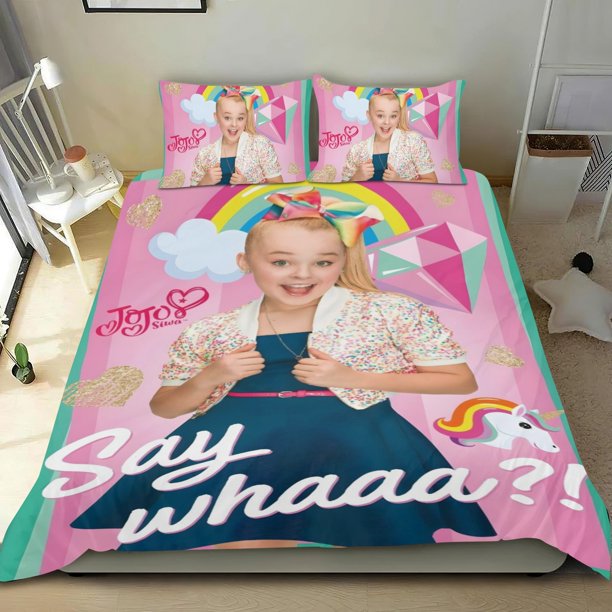 JOJO Siwa Conjunto de sábanas temático, trío de piezas, cómodo y amigable con la piel, diseño único, regalo de decoración para el hogar para familiares, amigos y fans,173cm *218cm