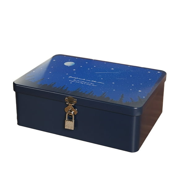 Shoreew 1 Set Tin Box with Lock Key Convenient Desktop Storage Box Vintage Style Jewelry Storage Case for Home