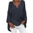 thumbnail image 5 of SHOPESSA Tops for Women Plus Size Hedging V-neck Polka Print Cotton Blouses Linen Long Sleeve T-shirt, 5 of 6