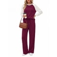 thumbnail image 2 of MOSHU Plus Size Two Piece Sets for Women Casual Fall Travel Vacation Outfits Color Block Long Sleeve Tops and Drawstring Wide Leg Pants with Pokets Lounge Sets, 2 of 10
