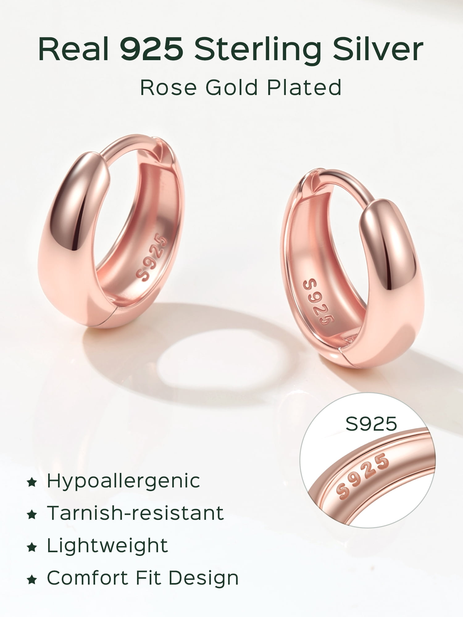 ChicSilver Solid 925 Sterling Silver Chunky Hoop Earrings for Women Hypoallergenic Thick Huggie Earring Wide Hoops Everyday Hoop Earrings