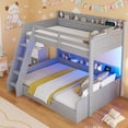 thumbnail image 6 of Twin Over Full Bunk Bed with 6 Storage Shelves & Charging Station, Solid Wood Bunk Beds with Under-bed Drawer and LED Lights, Safety Full-length Guardrails, Grey, 6 of 9