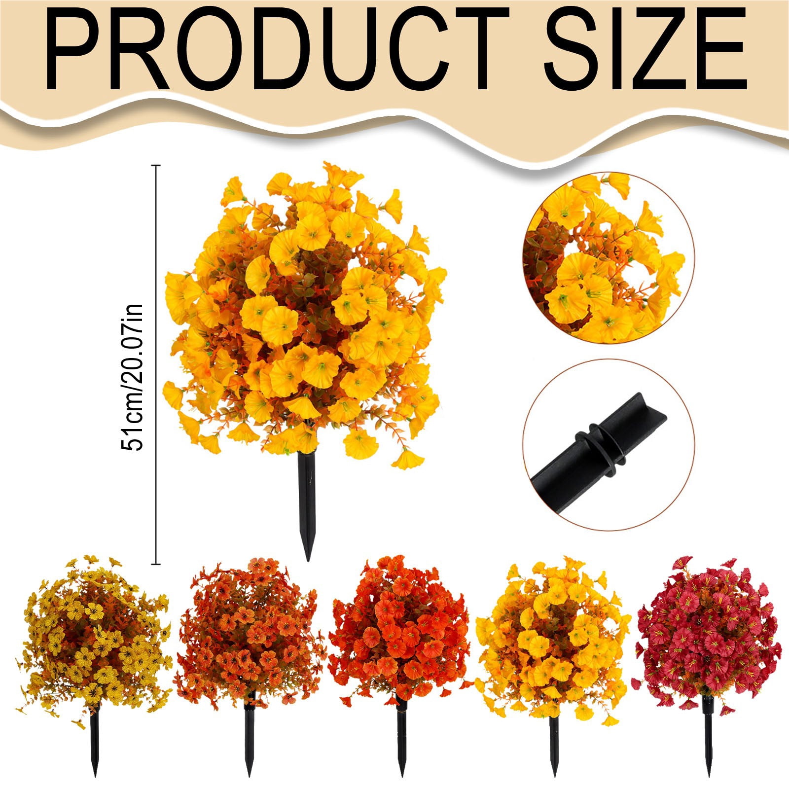 BNNG Artificial Topiary Ball Tree with Flower for Outdoor, Fall Fake Shrubs Bushes with Ground Spikes, UV Resistant Faux Boxwoods Plants for Garden Porch Patio Decor, 20 inches