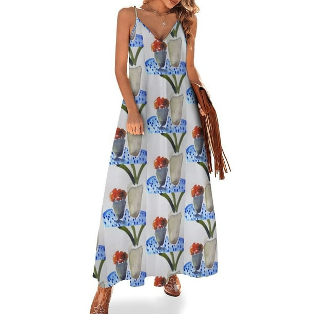 Vestido sin mangas de acuarela de mesa azul Vestido de verano para mujer Vestidos para fiesta de boda