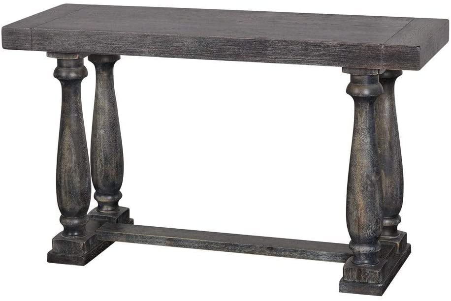 Modern Rustic Thick Table Top Console, Turned Legs Console Table White