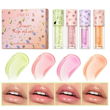 Mcolor 4Pcs Lip Oil Hydrating Lip Gloss Set, Lip Shine Fruit Lip Gloss, Transparent Plumping Lip Gloss Natural Shiny, Crystal Jelly Liquid Lipstick Long Lasting Lip Gloss for Women and Girl