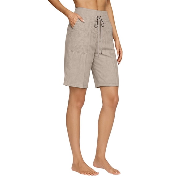 JJHGVB Bermuda Shorts for Women Casual Summer Knee Length Elastic Wais Flowy Shorts Wide Leg High Waisted Plus Size Beach Pants Gauze Shorts with Pockets Womens Shortd Beige L