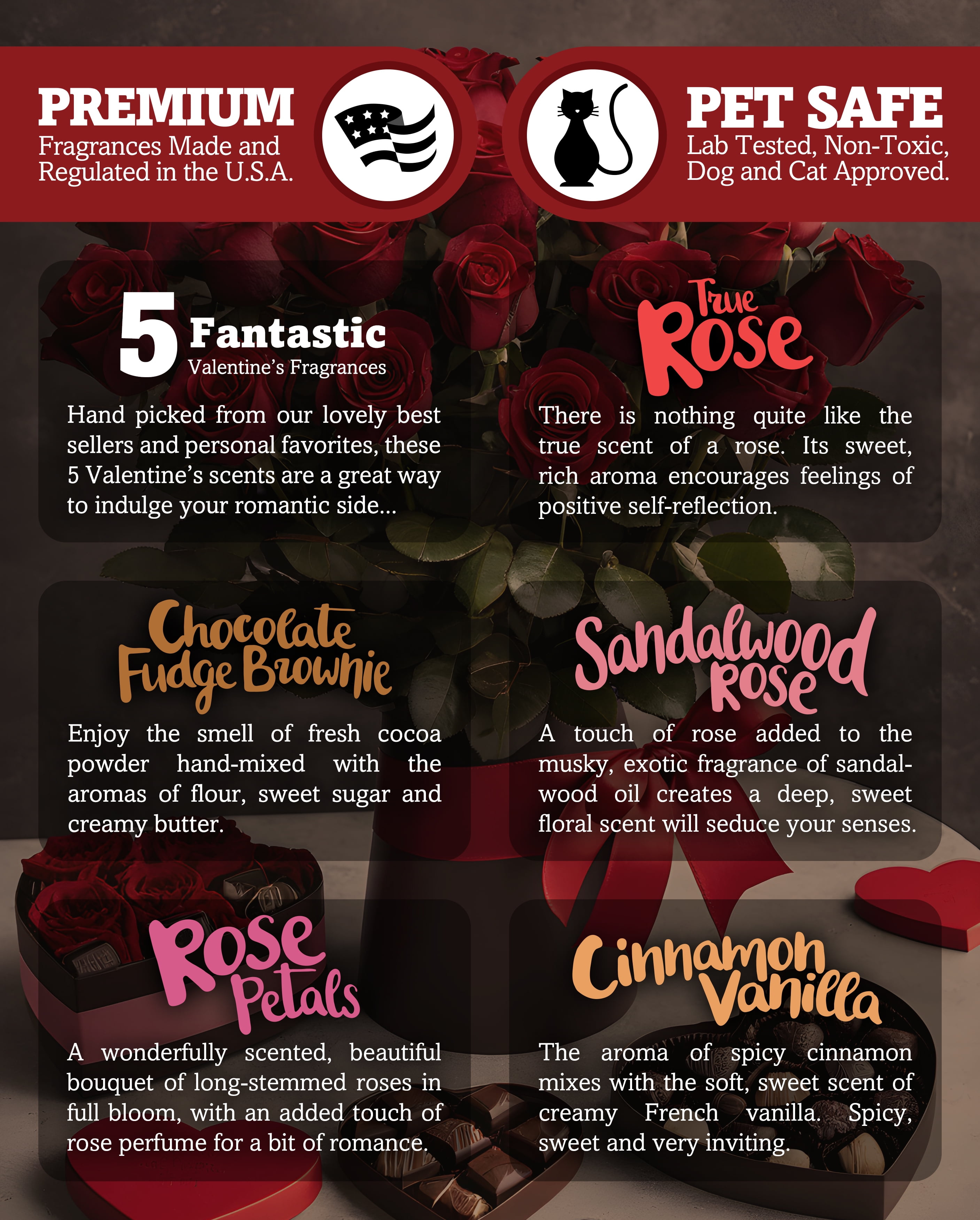 Valentine's Wax Melts Variety 5 Pack - Formula 117 - 5 Highly Scented 3 Oz. Bars - Made With Natural & Essential Oils - Valentine's Day Warmer Wax Cubes