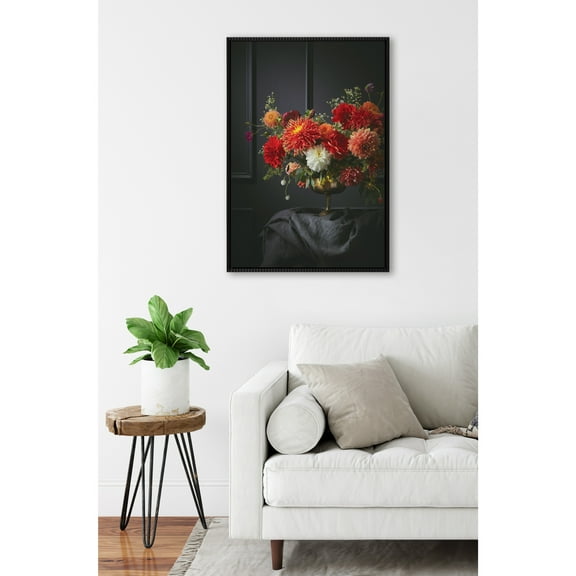 Kate and Laurel Sylvie Beaded Floral Study Black Offset Vintage Framed Canvas Wall Art by Emiko and Mark Franzen of F2Images, 23x33 Beaded Black, Stunning Flower Photography Art for Wall
