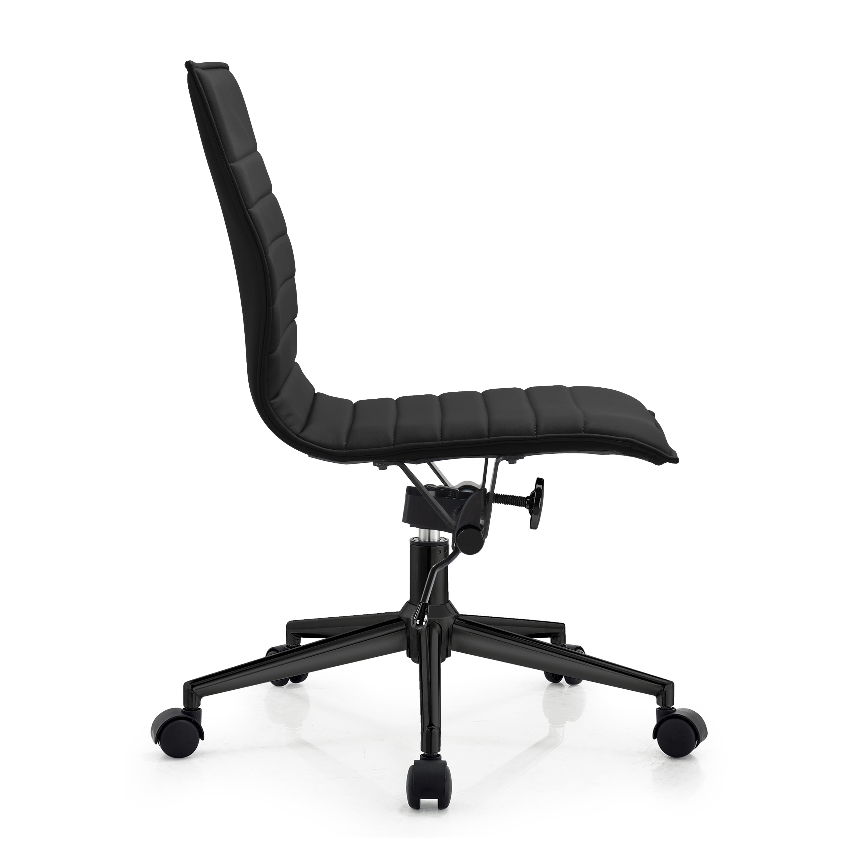 2xhome Set of 2 Mid Back Height Modern Home Office Chair, Ribbed PU Leather Seat with Swivel Tilt Adjustable Ergonomic Computer Desk Chair, All Black