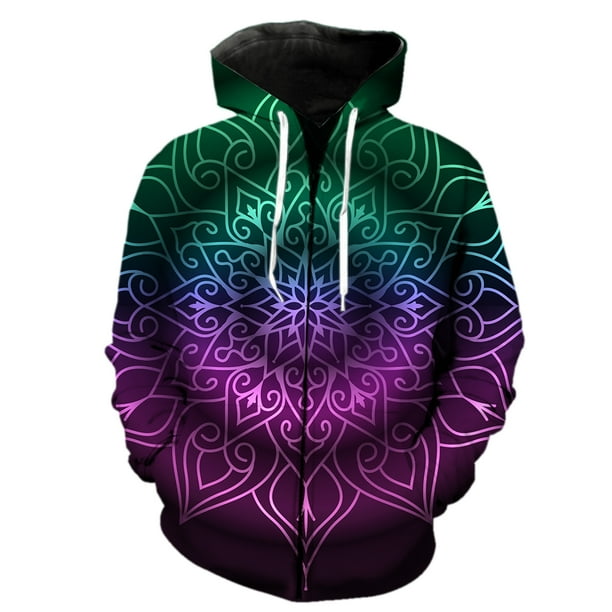 Sudadera con capucha y cremallera de mandala para hombre, unisex, genial, con capucha, sudaderas de primavera, hip hop, manga larga, divertida, a la moda, con estampado 3D para adolescentes.