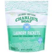 Charlie’s Soap, Powdered Laundry Detergent 30 Packets, Fragrance Free, 1.1 lb -1 Pack