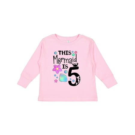 

Inktastic This Mermaid is 5 Watercolor Seashells Bubble and Stars Gift Toddler Boy or Toddler Girl Long Sleeve T-Shirt