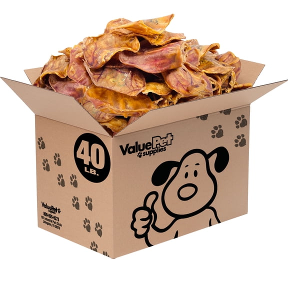 ValueBull Whole Pig Ears for Dogs, 100% Pork Chews, 40 Pound Bulk Pack