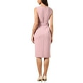 thumbnail image 3 of Work Dress for Women's Sleeveless Square Neck Formal Belted Bodycon Midi Dress XS Pink, 3 of 6