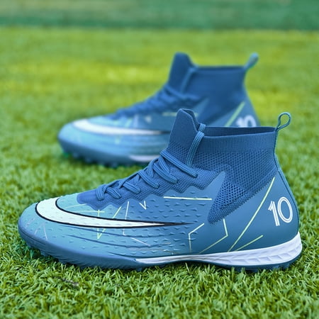 RURAN Men's Soccer Shoes Football Cleats with Lace-Up High-Tops Non-Slip Spikes