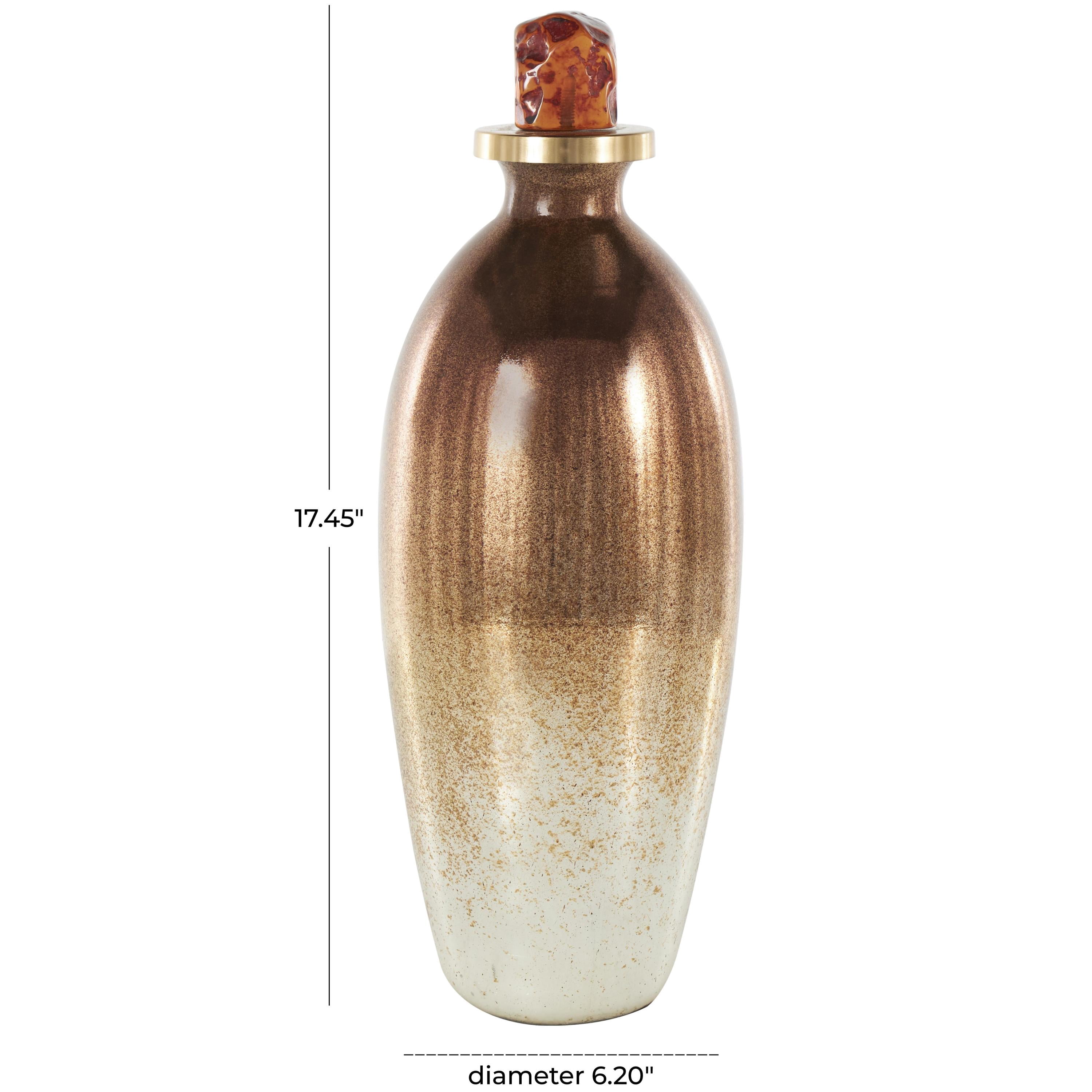DecMode 6" x 17" Copper Glass Speckled Ombre Decorative Jars with Textured Top Knob and Gold and Beige Accents, 1-Piece
