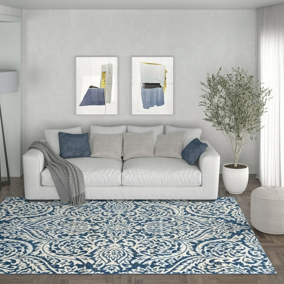 Madison Traditional 5' x 7' Dark Blue Polypropylene Indoor Area Rug