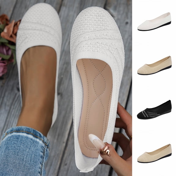 Miluxas Women's Ballet Flat Dressy Casual Knit Shoes Round Toe Women Mesh Flats White 9.5(43)