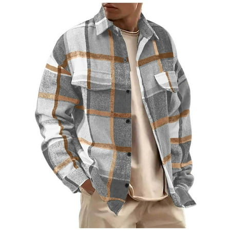 UYYX Mens Shirts Casual Winter Shirts For Men Mens Flannel Shirts Long Sleeve Lightweight Plaid Shirt Casual Button Down Shirts Jacket S