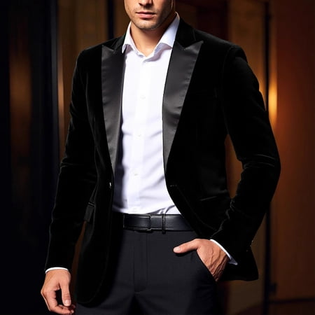 uublik Mens Corduroy Blazer Elegant Suit Jacket for Men Peaked Lapel Tuxedo Blazer Performance Black