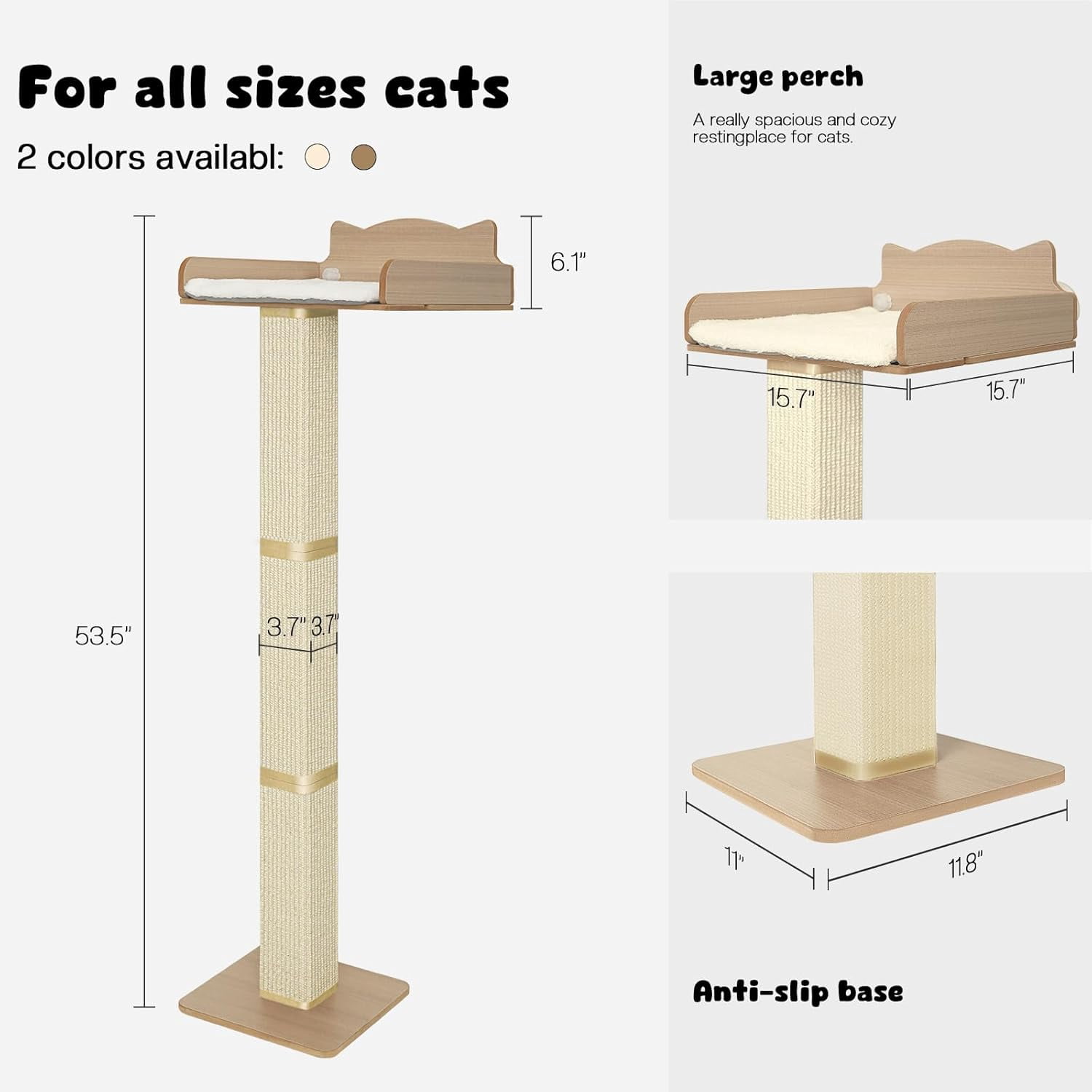 Window Perch with Thick Sisal Scratching Post, Adjustable Tall Cats Hammock Bed with Fluffy Cushion and Suction Cups