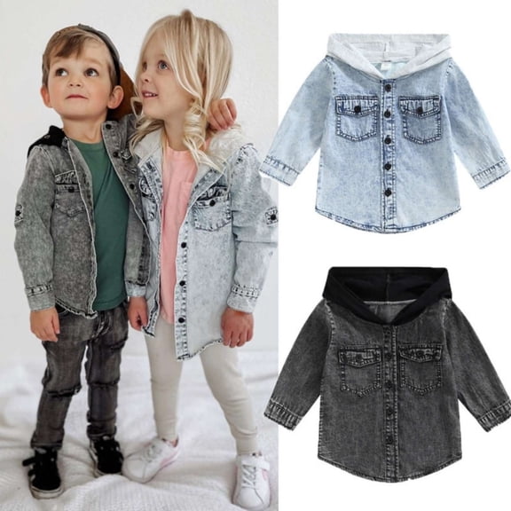 BULLPIANO Toddler Boys Girls Denim Jackets Baby Long Sleeve Button Coat Outerweaer Hoodie Jacket Tops Fall Winter Clothes 1-6 Years