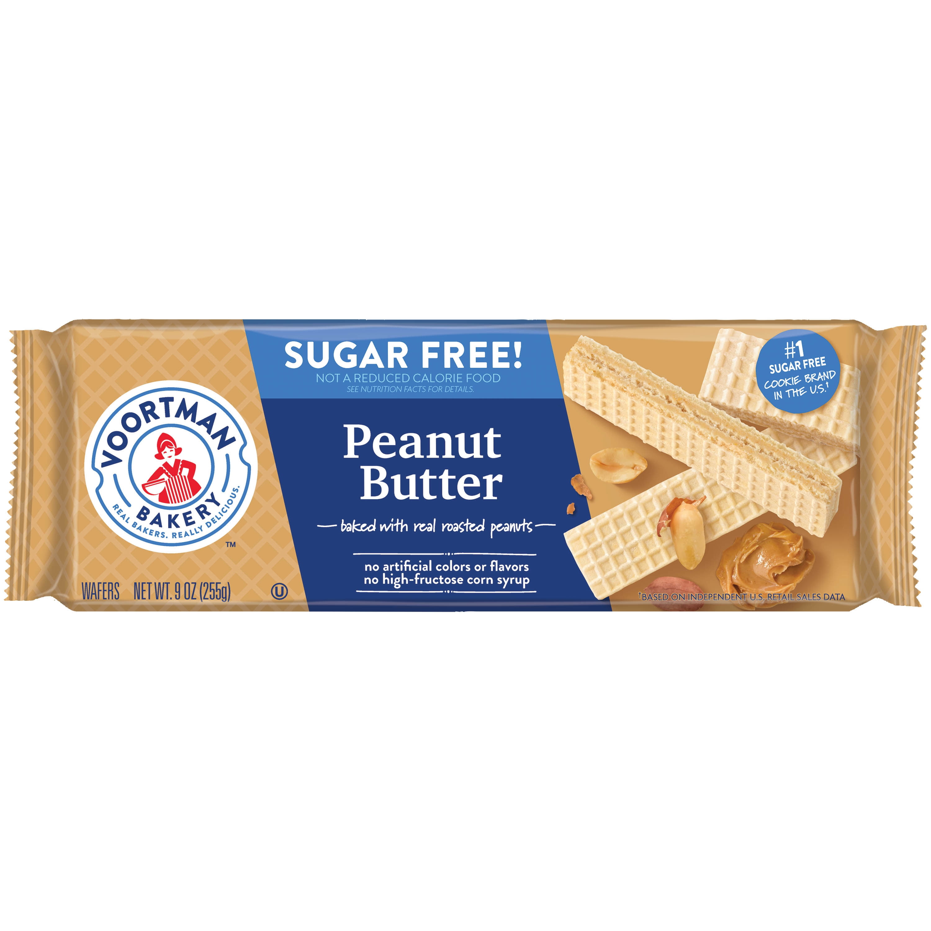 VOORTMAN Sugar Free Peanut Butter Wafers, No Artificial Colors or Flavors - 9oz