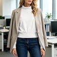 thumbnail image 5 of Elastic Waist Short Sweatshirts for Women,Mock Neck Long Sleeve,Casual Loose Cropped Pullover Top,Vacation Travel Outfit, 5 of 6