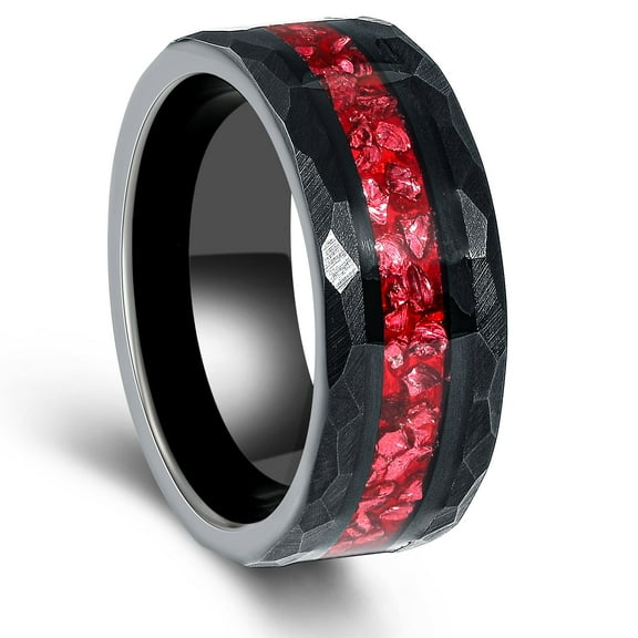 Hammered Ruby Tungsten Ring For Men Women Wedding Band Anniversary Ring Engagement Ring