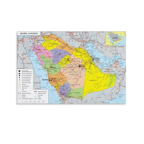 Saudi-Arabia Map Posters Poster Cool Artworks Painting Wall Art Canvas Prints Hanging Picture Home Decor Posters Gift 20x30inch(50x75cm)