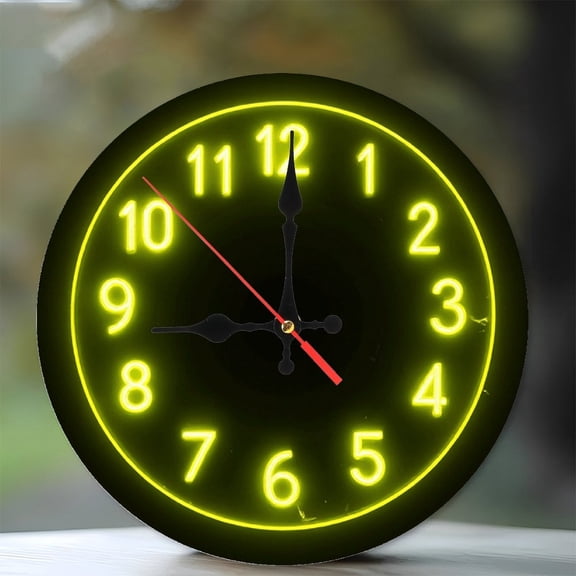 Neon Clock Wall Decor Yellow  Home Decor 10-Inch Silent Wooden Wall Clock, Battery Operated (AA Batteries Not Included), Artistic Home Decor