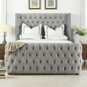 Brooklyn King Tufted Panel Bed Opal Grey Velvet