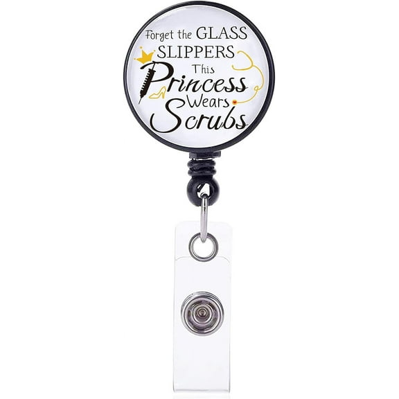4 Pcs Retractable Badge Reel Clip ID Badge Holder 360° Swivel Badge Reels with Alligator Clip for Hospital Staff - Forget The Glass Slippers This Princess Wears Scrubs DIY
