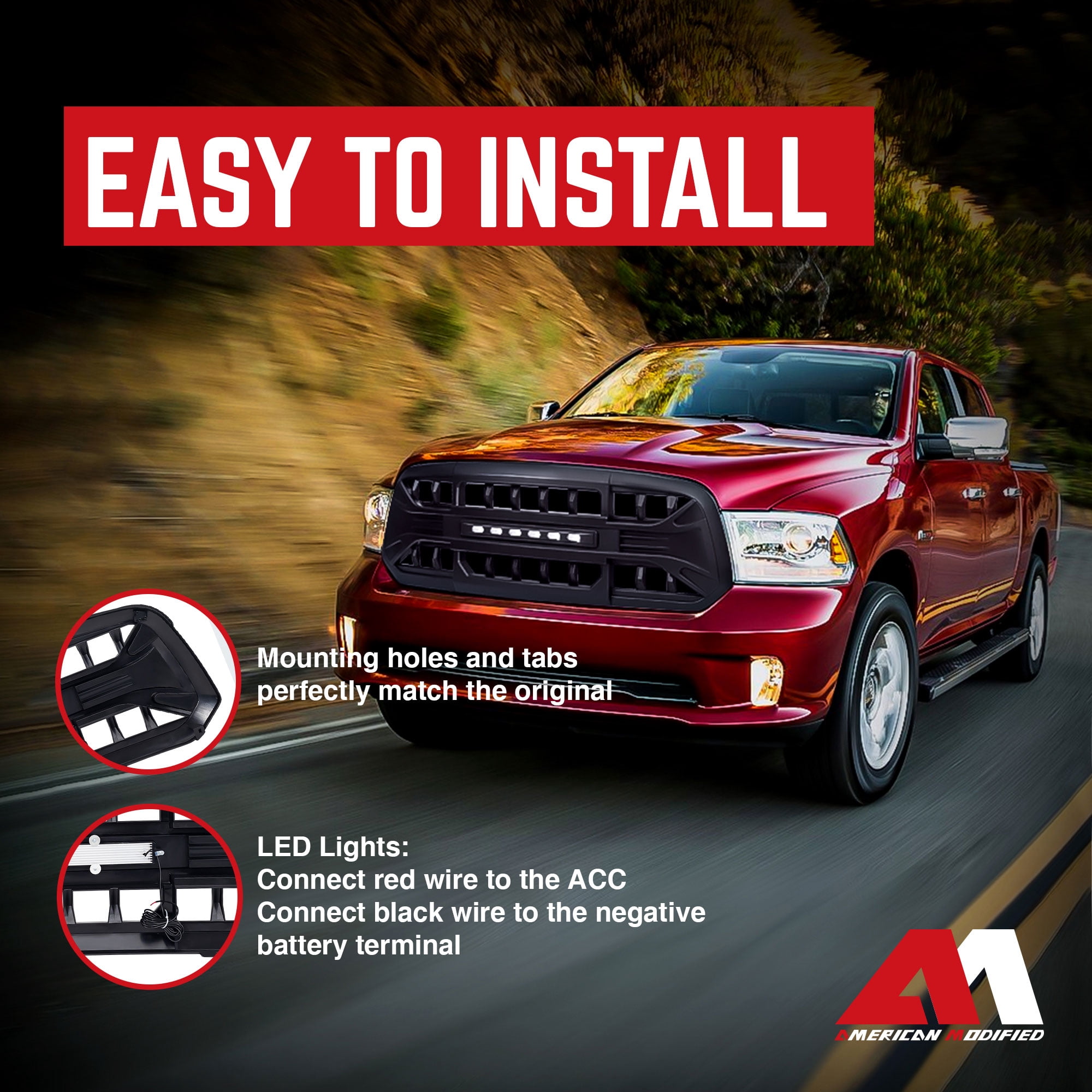 AMERICAN MODIFIED Armor Grille for 13-18 Dodge Ram 1500, 19-23 Ram 1500