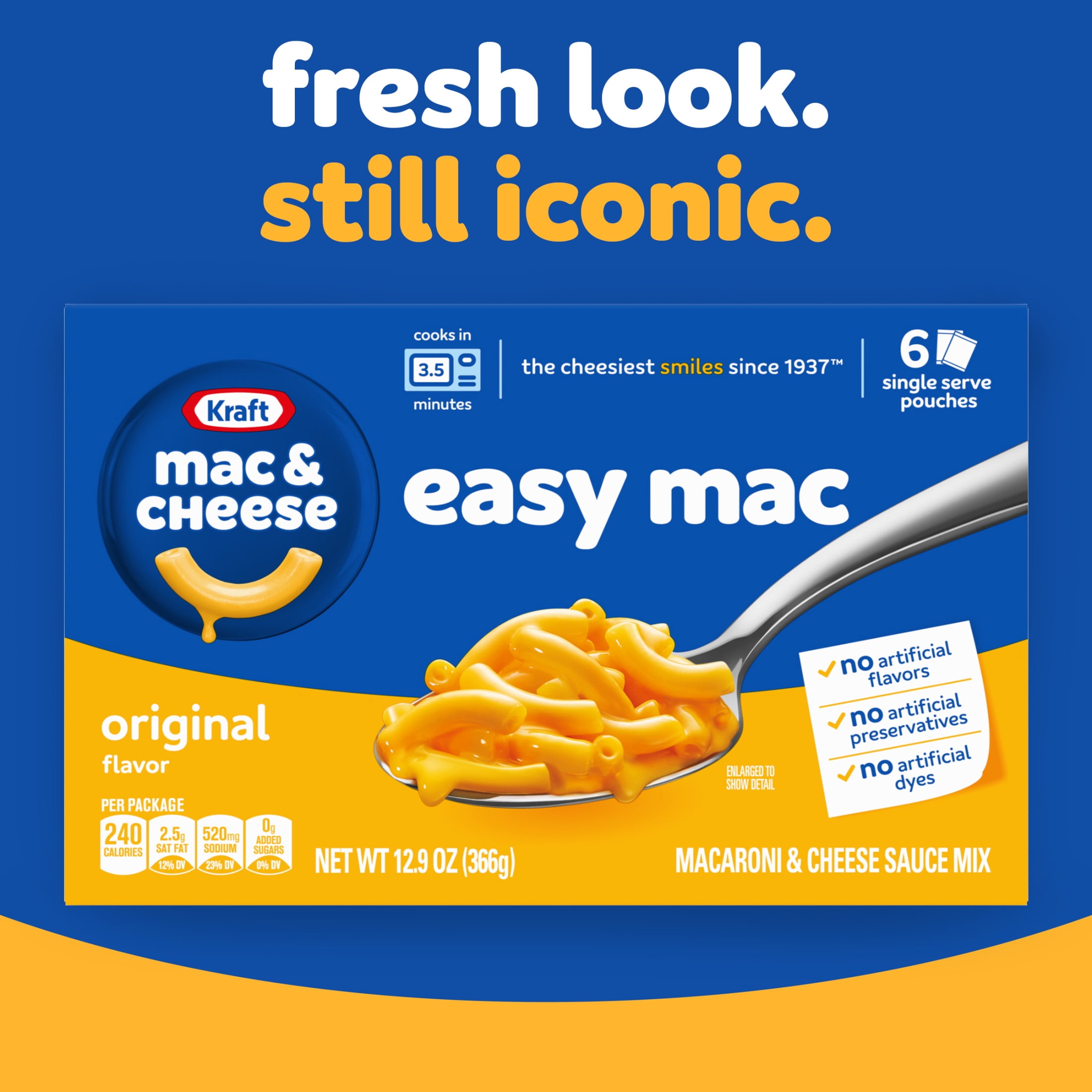 (8 pack) Kraft Easy Mac and Cheese, 6 Packets, for Easy Dinner or Dinner Sides, Original Flavor, No Artificial Flavors, Preservatives or Dyes, 12.9 oz
