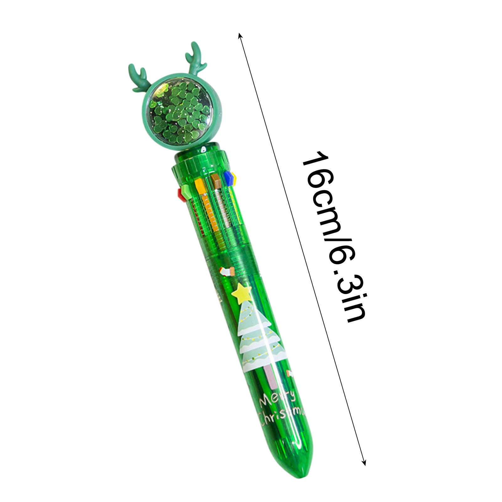 FastXmas 48Pc Christmas 10 in 1 Ballpoint Pen Retractable Xmas Multicolor Ballpoint Pens 10 Colors Retractable Christmas Pens Reindeer Santa Xmas Tree Pen for Christmas Office School Gift(Green 6.3")