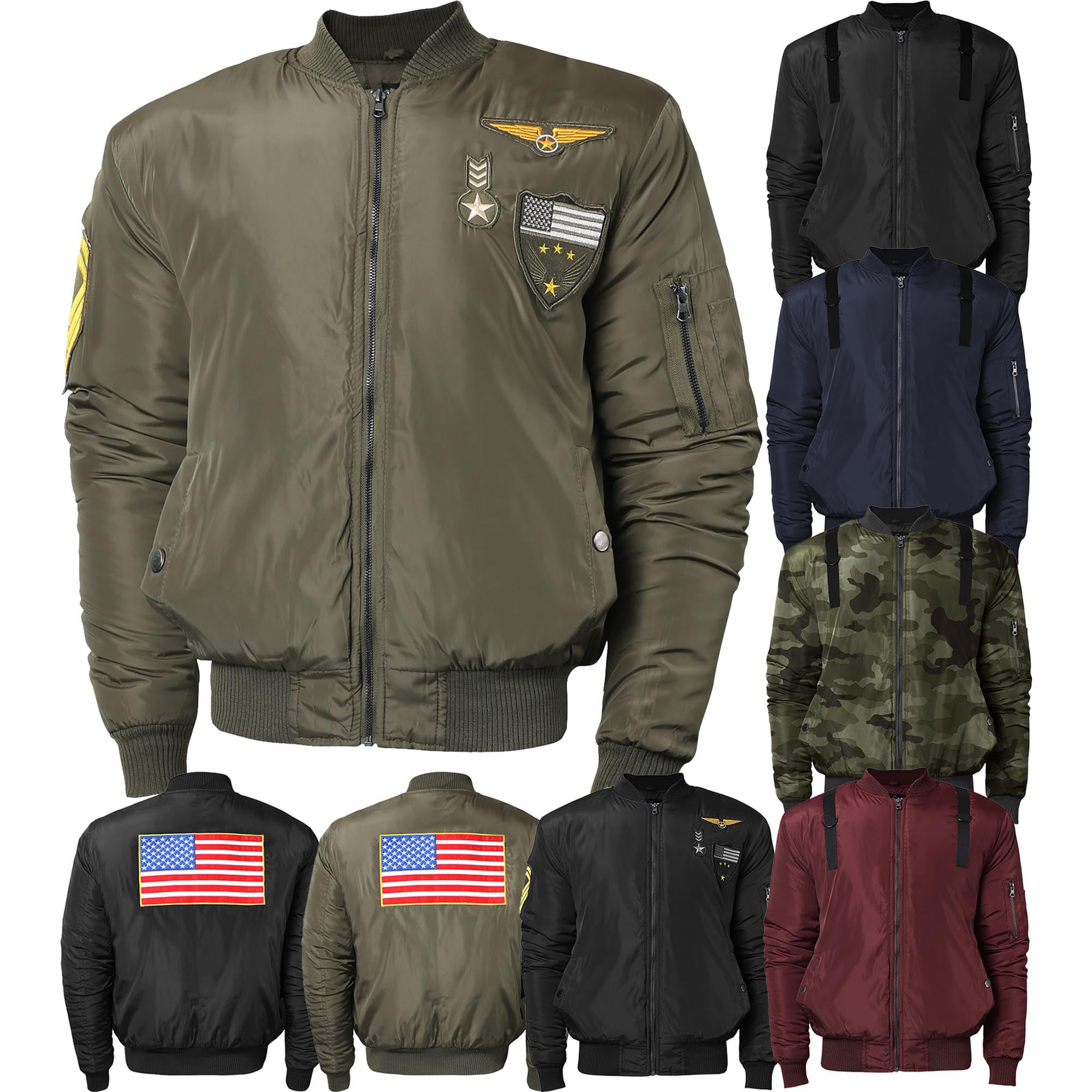 Mens Military Patches Bomber Jacket Lightweight Skinny Fit - Walmart.com