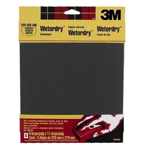 3M Waterproof Silicone Carbide Sandpaper 9088DC-NA - Assorted Grit - 5 Pack, 9 x 11 In.