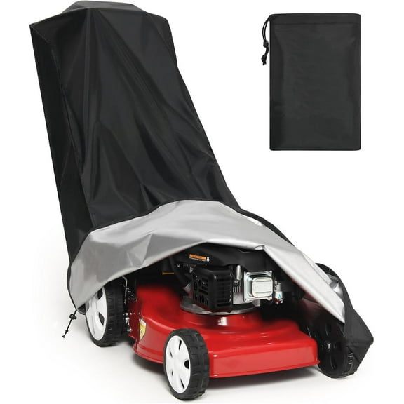 Push Mower Cover, Heavy Duty Waterproof Lawn Mower Cover, Outdoor Lawnmower Cover Universal with Drawstring & Cover Storage Bag