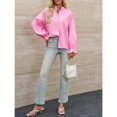 thumbnail image 5 of Women Shirt Long Sleeved Button Up Shirt Pleated V Neck Shirt Loose Casual Fluffy Top, 5 of 5