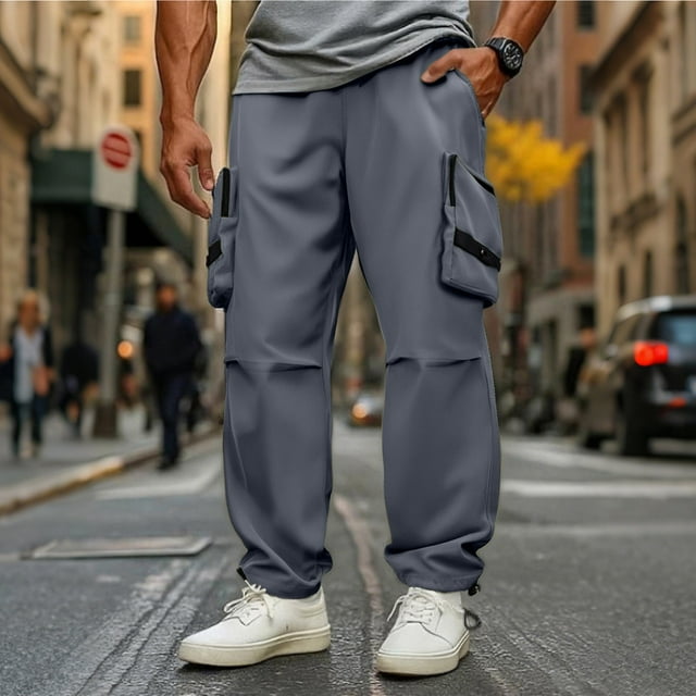 ZMFXJPE Joggers Cargo Pantalon Cargo de Randonnée pour Homme pour Homme Pantalon Léger pour Homme Pantalon à Cordon pour Homme Pantalon Ample pour Homme Pantalon Cargo Grande Taille (Gris Foncé, m)