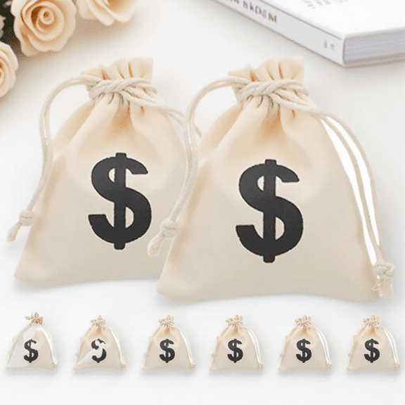 WRITWAA Small Beige Canvas Drawstring Money Bags Pouches for Party Favors, Bags, and Storage