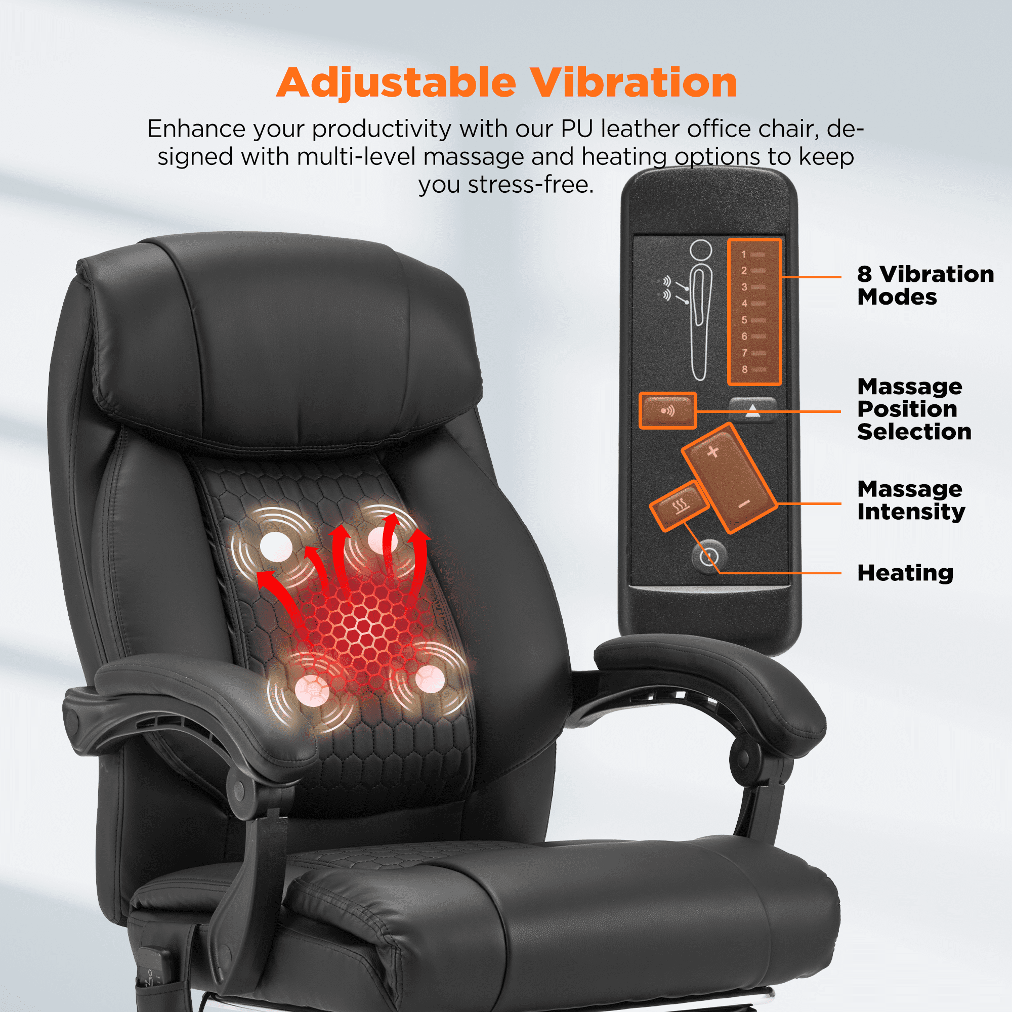 HOMREST Ergonomic Administrative Office Chair, Heated Massage Lounge Chair with Adjustable Backrest, Foot Pedal, for Home & Office Use, Black